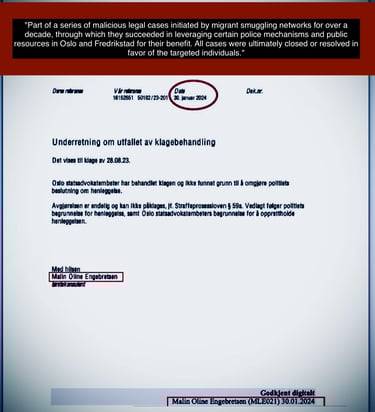 Records showing Zainab Abdulkarim Ali in connection with an alleged legal claim Oslo Police corrupt 