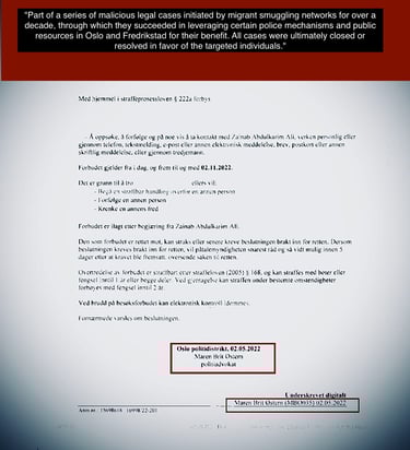 Legal records connected to Zainab Abdulkarim Ali and Oslo police case, Maren Brit Østern