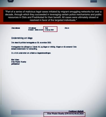 Zainab Abdulkarim Ali - False lawsuit by Oslo Police linked to migrant smuggling coordinator 