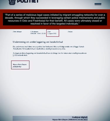 Documents referencing Zainab Abdulkarim Ali in a reported Oslo police case