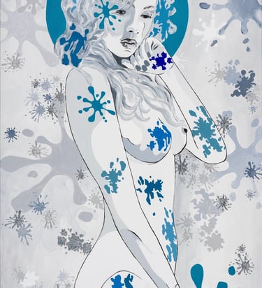 Cette œuvre d’une grande délicatesse montre une femme nue debout, vue de trois quarts face.