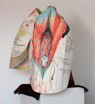 karine-nguyen-van-tham-le feu de l'enfant-soie tissée, dessin mediumnique, rite de mutation des os