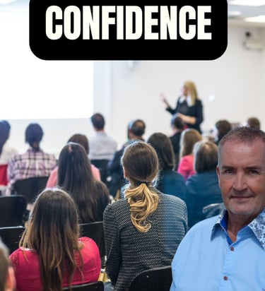 Person speaking confidently in public after hypnotherapy in Colchester.