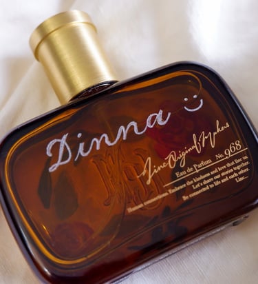 Hand engraved perfume bottle by NYC engraver Handwritten by Belle.