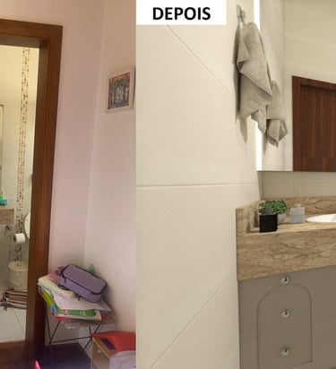 Antes e depois - banheiro de menina