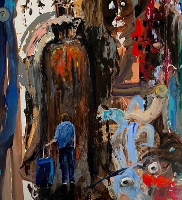 expressive painting showing person walking away from problems
