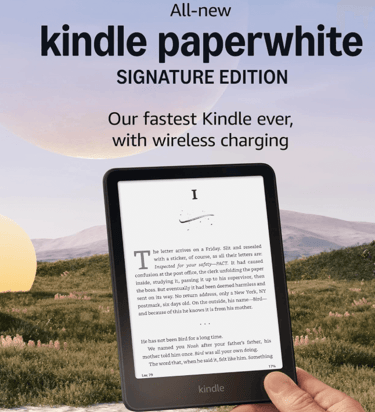 a person holding a kindle book