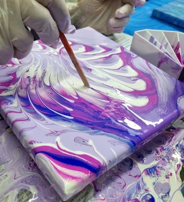 acrylic pouring blue white pink