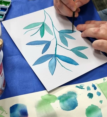 watercolour blue and green leaves