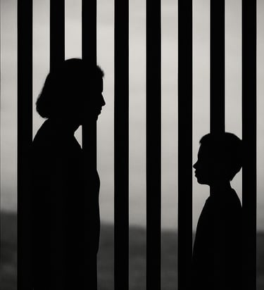 Madre y niño separados por una valla fronteriza, símbolo de violaciones a los derechos civiles y el