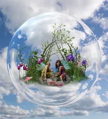 a woman in a bubble with a fairy - like face