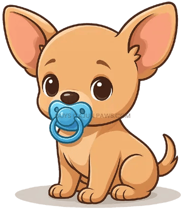 Chihuahua tan with dark eyes and blue pacifier—playful icon for upcoming AKC Louisiana litters