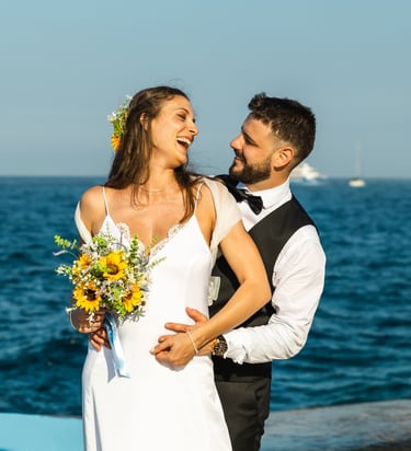 seaside wedding photoshoot, candid laughing couple, seaside Malta
