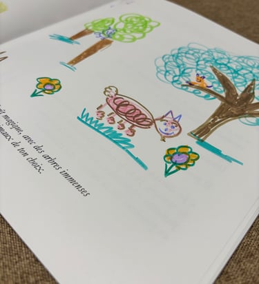 Dessin d’enfant inspiré du livre Kaïa et les animaux de la forêt enchantée – création artistique enf