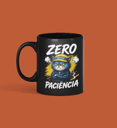 Caneca de Ceramica premium 360ml, BadMood Colleccion Zero Paciência preta