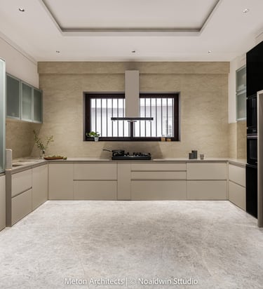 Contemporary modular kitchen with glossy cabinets and modern appliances - Amuk Modular kitchen desig