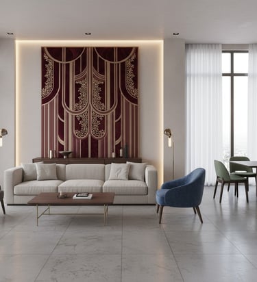 Elegant living room interior with custom modular furniture and decorative wall panel - Amuk Modular 