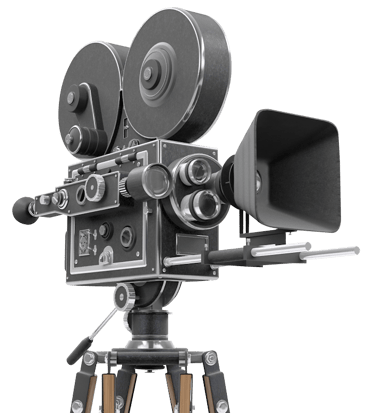 an old film camera on a tripod