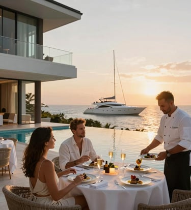 A cozy arrangement of three gift boxes labeled Découverte, Pretium, and Ultra Luxe on a wooden table.