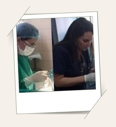 Duas imagens de médica realizando serviços médicos