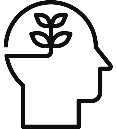 desenho de uma cabeça com uma planta crescendo nela