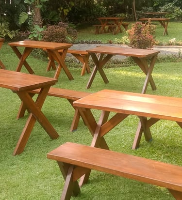 sewa meja taman kayu natural sentra vendor tenda