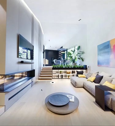 a living room with a couch and a television