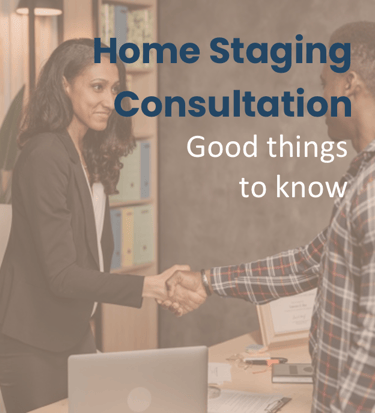 A picture of a woman shaking hands with a man: with caption: Home staging consultation: Good things 