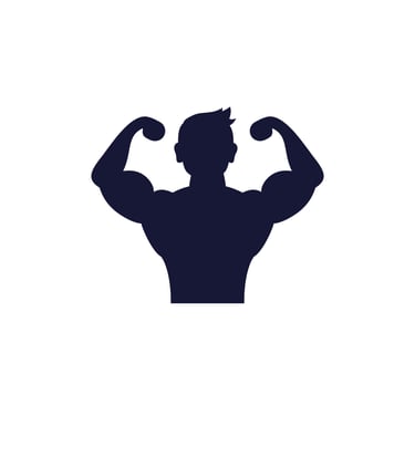 A silhouette of a man performing a double bicep pose