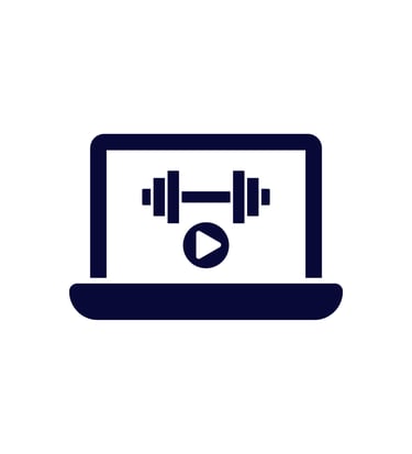 A silhouette of a computer with a dumbbell as the background