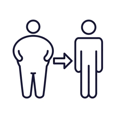 A silhouette of a male before and after fat loss body transformation