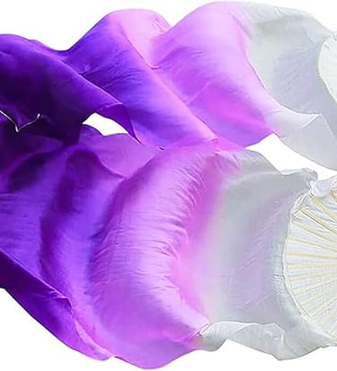 abanicos de seda morado y blanco