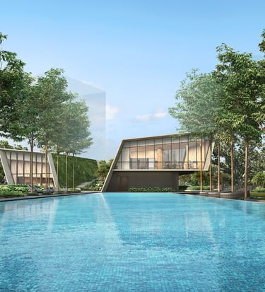 Majestic view of The Orie's twin 40-storey luxury residential towers soaring over Lorong 1 Toa Payoh