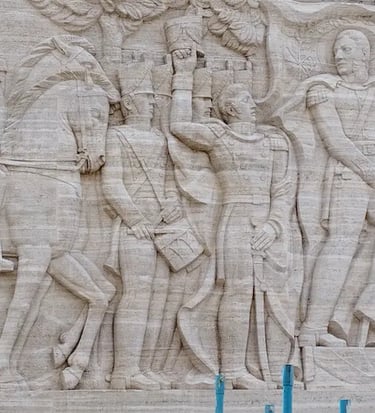 Proceso de restauración del mural del Monumento a la Bandera realizado por Almapiedra.