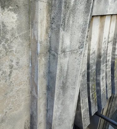 Detalle de la fachada de dEco Sustantable, ex Imprenta Ferrazini, antes de ser restaurado por Almapiedra.