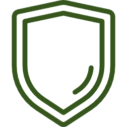 Zöld vonalas pajzs ikon, amely a biztonságot, védelmet és biztonságot szimbolizálja.