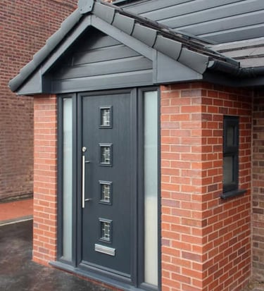 a black and white door with a grey door and a black door