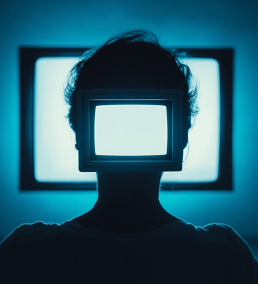 a person with a television in front of a television