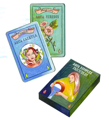 a set of three cards with a picture of a woman in a yellow dress
