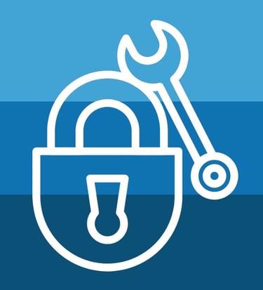 Padlock with wrench icon representing commercial lock installation service by Asheville Locksmith Now in Woodfin, NC