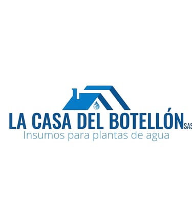 Logo of La Casa del Botellón SAS, featuring a blue house icon for water plant supplies and treatment equipment.
