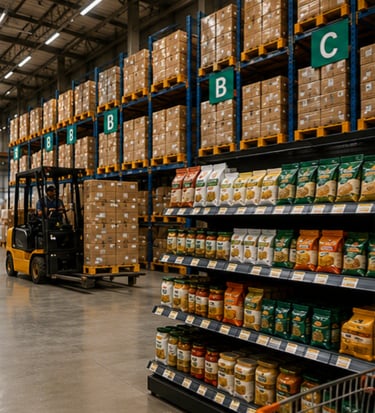 Imported products displayed in a modern retail warehouse