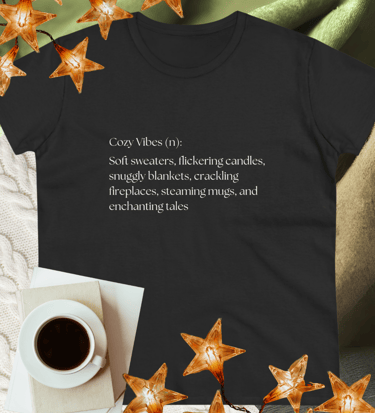 Cozy Vibes fall graphic t-shirt with autumn design – soft seasonal fashion for crisp fall days