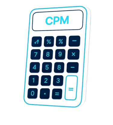 "CPM calculator illustration with glowing neon blue design"