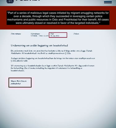 Malicious lawsuits filed by Zainab Abdulkarim and the Oslo police