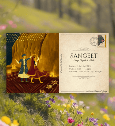 a blue house with two people in the front and a blue door