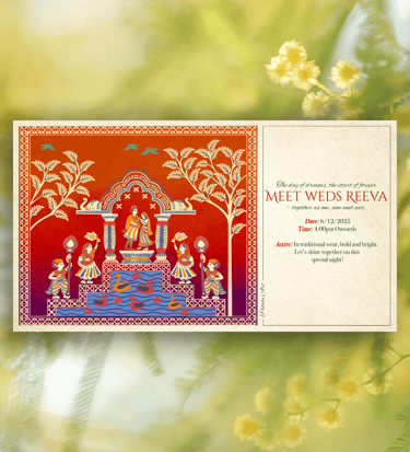 a wedding invitation card with a colorful indian wedding invitation