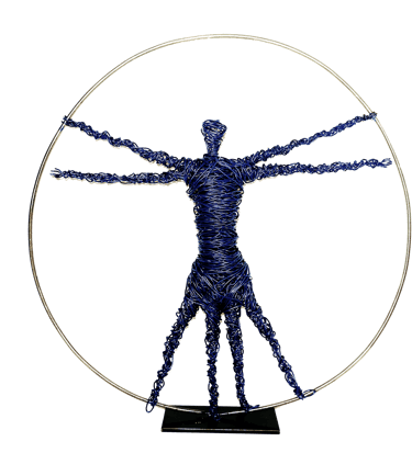 L'homme de Vitruve sculpture fil de fer Wilfrid Bricourt