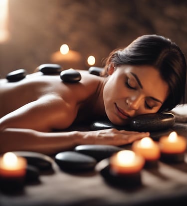 a woman is laying on a hot stone massager