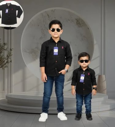 Classic black chambray shirt for boys with premium stitching.